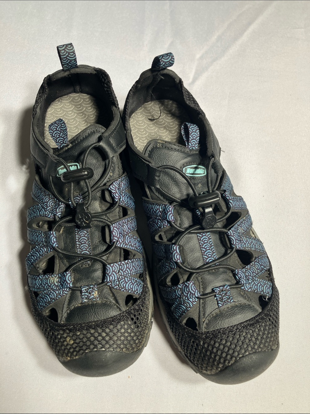 Northside Women's Black Sandals with Blue Accents
